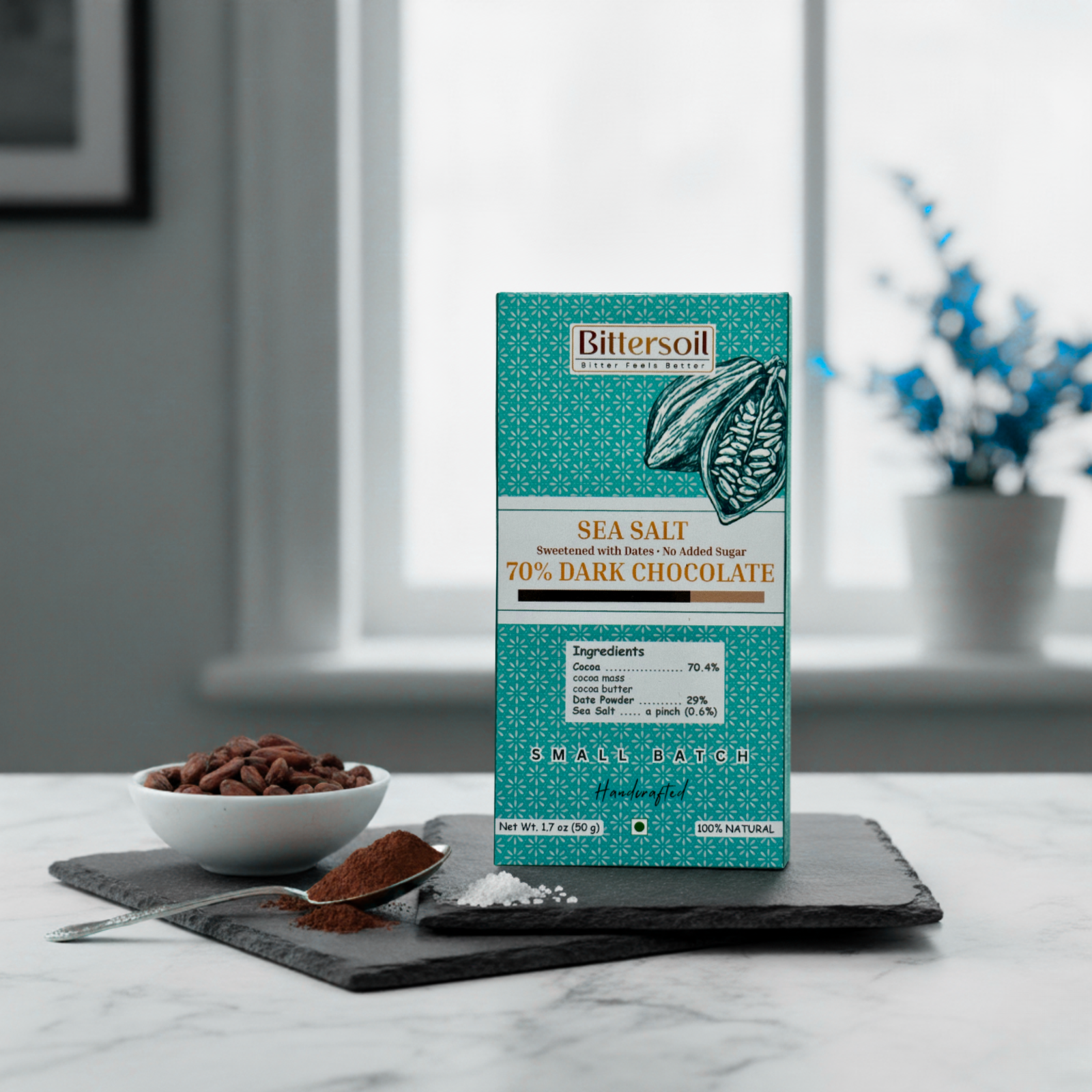 Sea Salt 70% Dark Chocolate (Date Sweetened) - Bittersoil