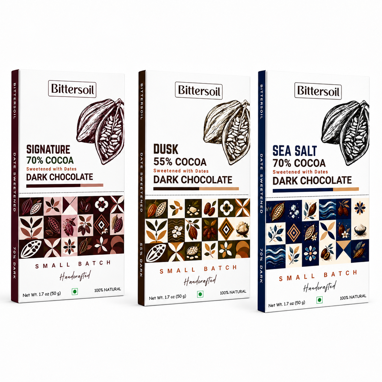 Assorted Date Sweetened Dark Chocolates - Pack of 3 - Bittersoil