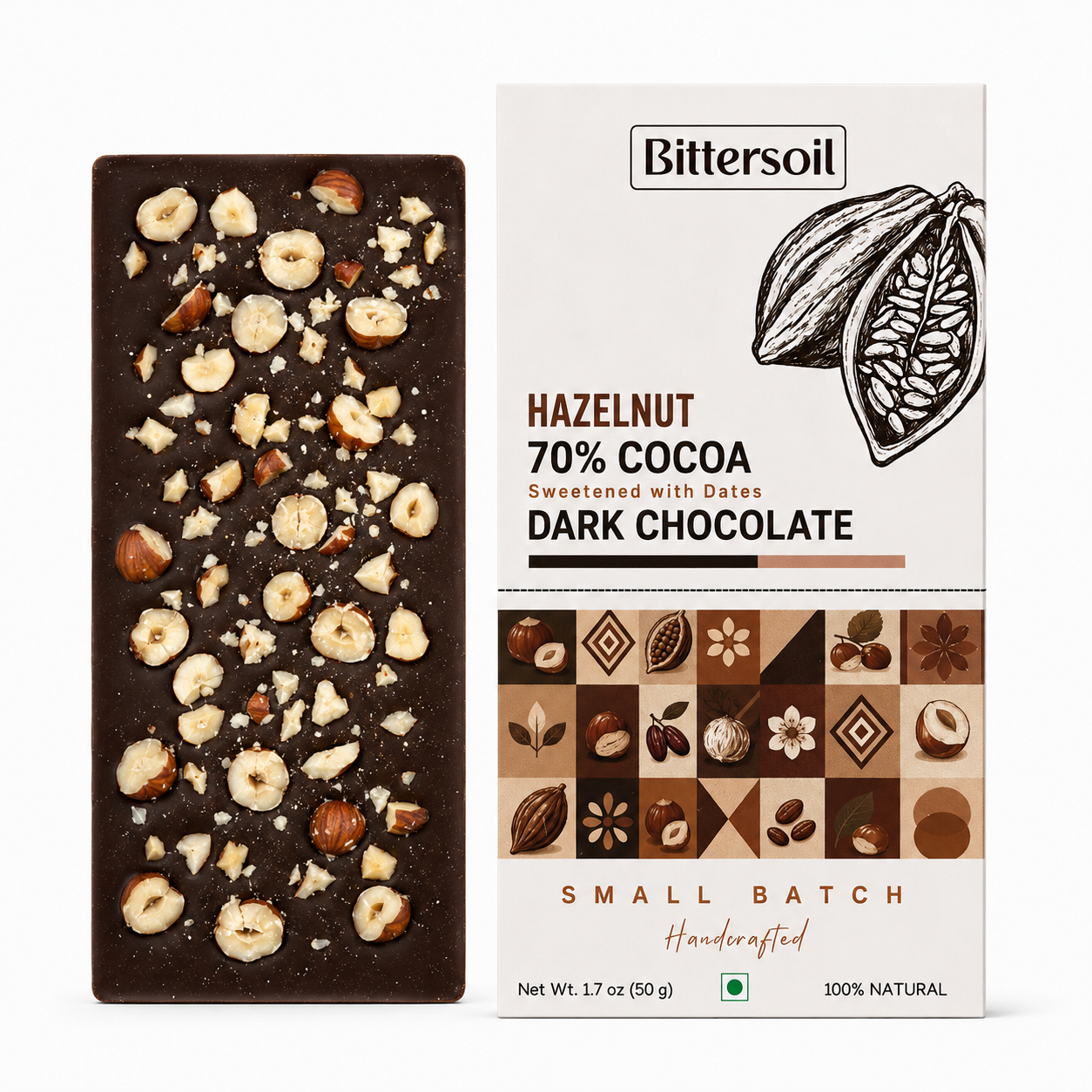 Hazelnut Dark Chocolate Sweetened with Dates - Bittersoil