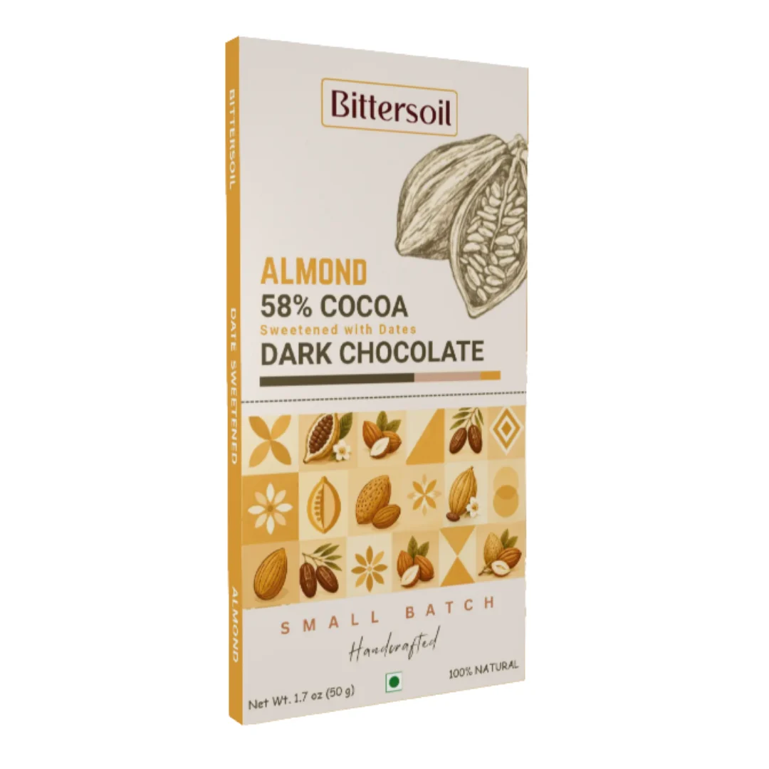 Almond Dark Chocolate Sweetened with Dates - Bittersoil