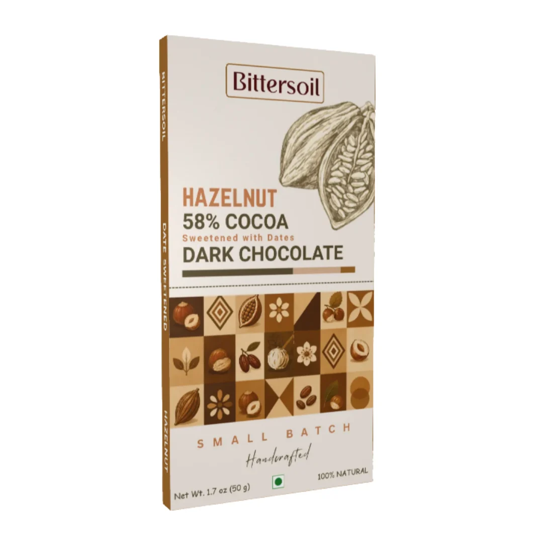 Hazelnut Dark Chocolate Sweetened with Dates - Bittersoil Hazelnut Dark Chocolate Sweetened with Dates - Bittersoil